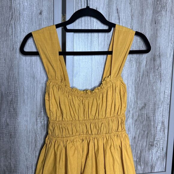 Ciao Lucia Dress Clara Gathered Cotton Midi Amber Yellow Color Size XS - Picture 2 of 6